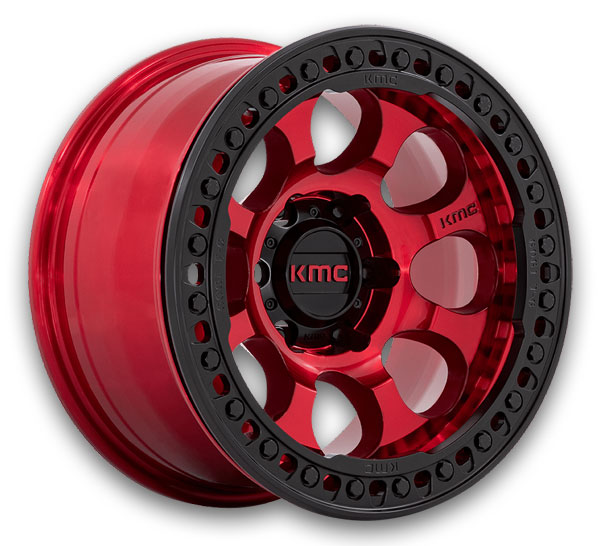 KMC Wheels Riot Beadlock 17x9 Candy Red With Black Ring 6x139.7 -38mm 108mm