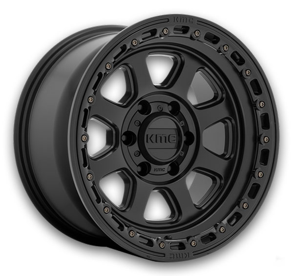KMC Wheels Chase 17x9 Satin Black with Gloss Black Lip 6x139.7 -12mm 106.1mm