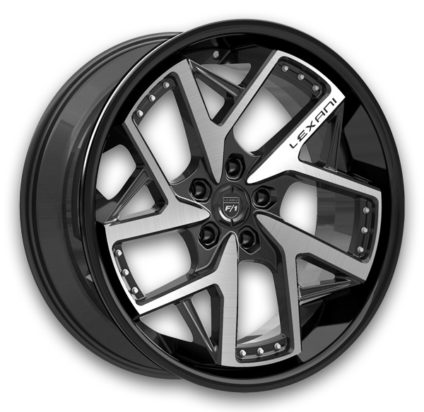 Lexani Wheels Devoe 22x10.5 Black with Brushed Face and Chrome Rivets 5x120 +25mm 74.1mm