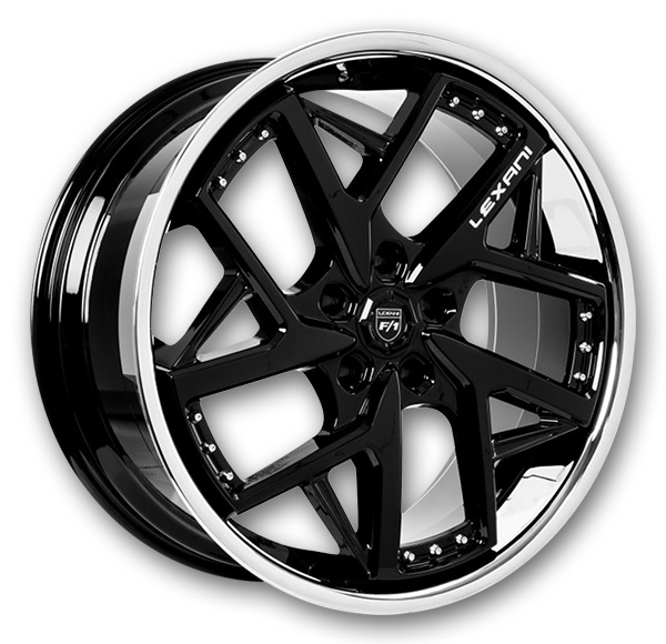 Lexani Wheels Devoe 20x9 Gloss Black with SS lip  +15mm 74.1mm