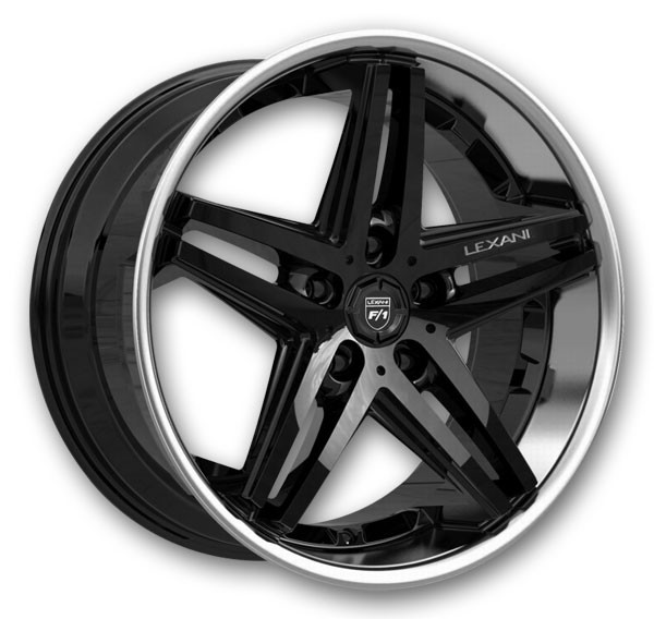 Lexani Wheels Ekko 20x9 Gloss Black with SS lip 5x114.3 +30mm 74.1mm
