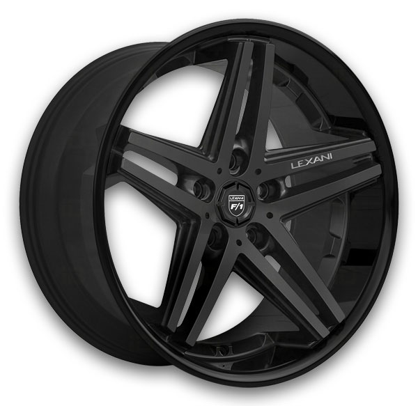 Lexani Wheels Ekko 22x9 Satin Black with Gloss Lip 5x120 +25mm 74.1mm