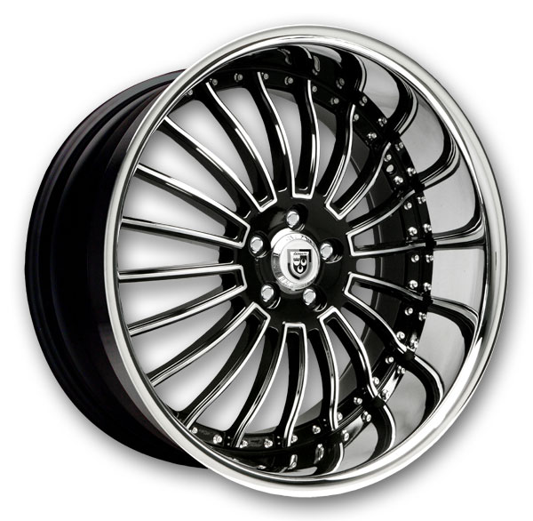 Lexani Wheels Invictus 20x8.5 Black Machine w/ Chrome SS Lip 5x112 +15mm 74.1mm