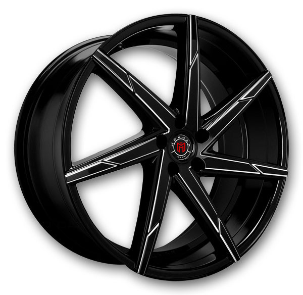 Lexani Wheels MS-007 22x10 Gloss Black/CNC Grooves 5x112 +38mm 74.1mm
