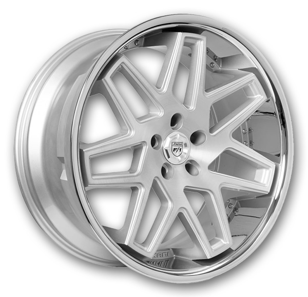 Lexani Wheels Nova 22x10.5 Silver Brushed Center SS lip 5x120 +25mm 74.1mm