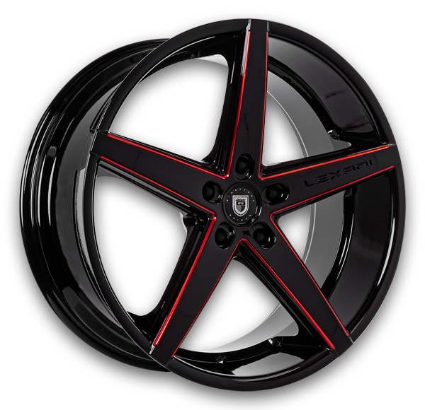 Lexani Wheels R-Four 20x10 Gloss Black With Red Accents  +15mm 74.1mm