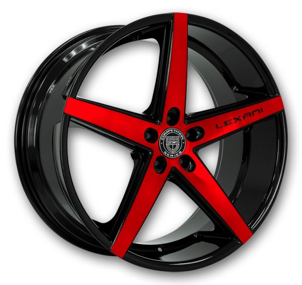 Lexani Wheels R-Four 22x9 Black with Brushed Red 5x127 +25mm 74.1mm