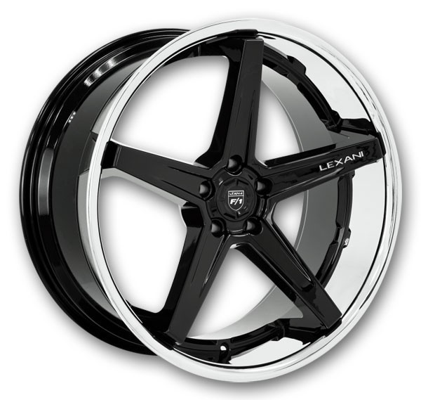 Lexani Wheels SAVAGE 22x9 Gloss Black w/ Chrome SS Lip  32mm 74.1mm