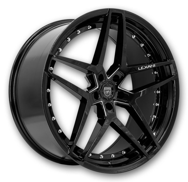 Lexani Wheels Spike 20x9 Gloss Black/CNC Grooves 5x112 +25mm 74.1mm