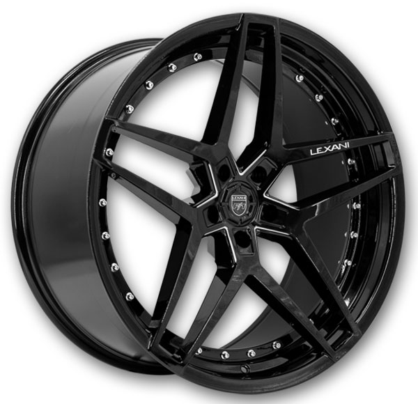 Lexani Wheels Spike 20x9 Full Gloss Black 5x114.3 +38mm 74.1mm