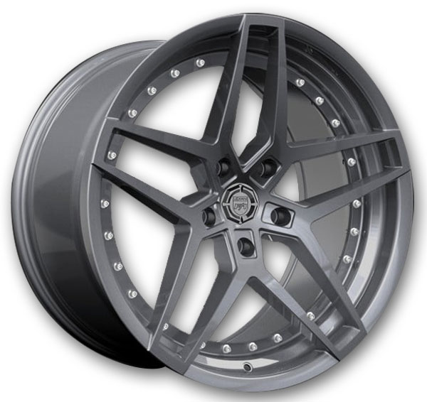 Lexani Wheels Spike 22x9 GunMetal Center/ with Stainless Steel Chrome Lip 5x120 +25mm 74.1mm