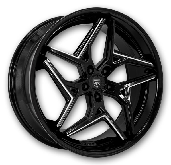 Lexani Wheels Spyder 22x9 Gloss Black/CNC Grooves  +15mm 74.1mm