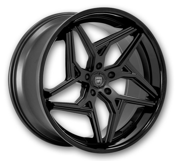 Lexani Wheels Spyder 20x8.5 Satin Black with Black SS Lip 5x120 +25mm 74.1mm