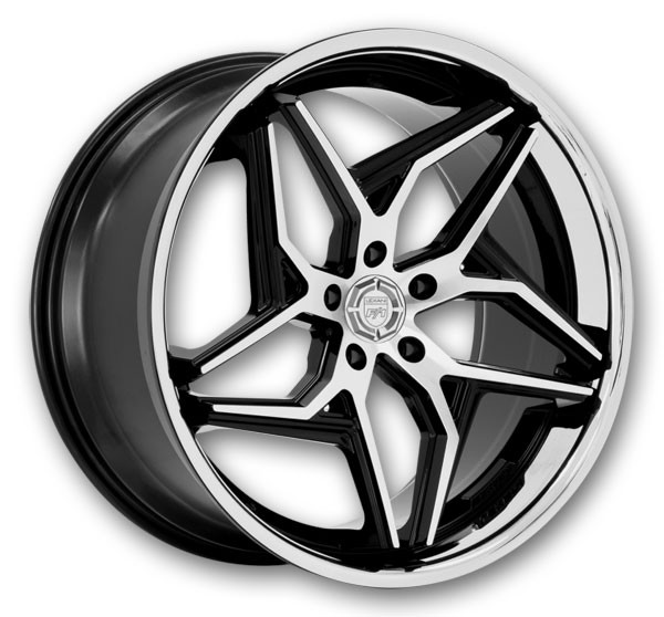 Lexani Wheels SPYDER 20x10 Gloss Black w/ Chrome SS Lip  +42mm 74.1mm