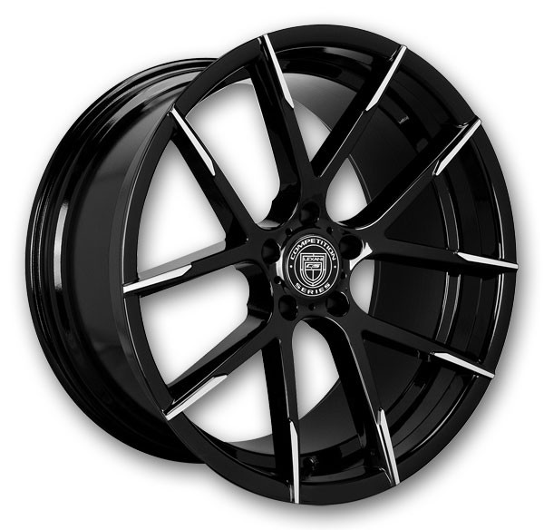 Lexani Wheels Stuttgart 22x9 Black and Machine Tip 5x120 +25mm 74.1mm
