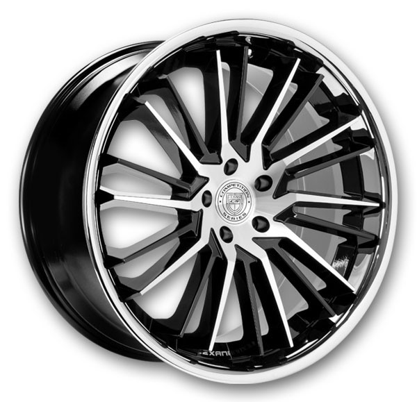 Lexani Wheels Virage 22x9 Gloss Black Machine w/ Chrome SS Lip  32mm 74.1mm
