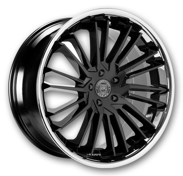 Lexani Wheels Virage 22x10.5 Gloss Black with SS Lip 5x115 +20mm 74.1mm