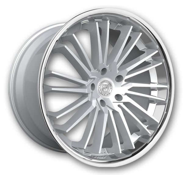 Lexani Wheels Virage 20x8.5 Silver Brushed Center with SS Lip  +15mm 74.1mm