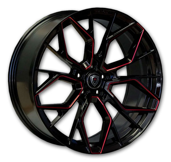 Marquee Wheels M1004 20x9 Gloss Black With Red Milled 5x112 +33mm 66.56mm