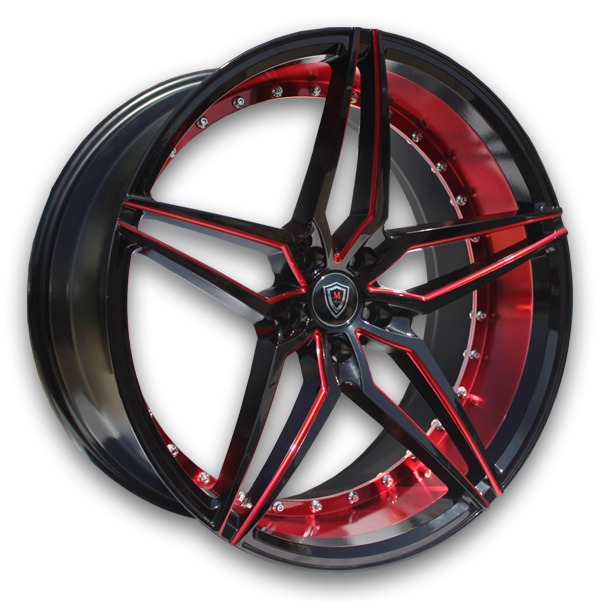 Marquee Wheels M3259 22x9 Gloss Black Inner Red 5x120 +35mm 74.1mm