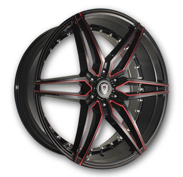 Marquee Wheels M3259 22x9.5 Gloss Black Red Milled 6x135 +25mm 87.1mm