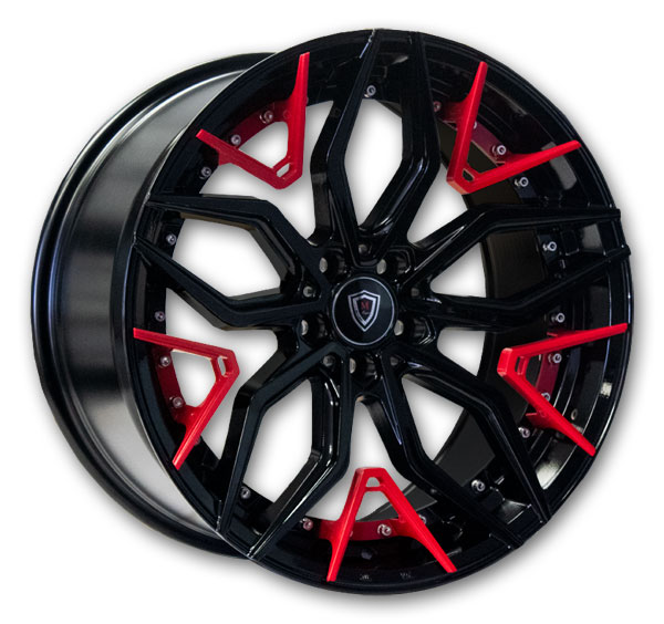 Marquee Wheels M3371 20x9 Gloss Black with Red Spoke Accents 5x112 +25mm 66.56mm