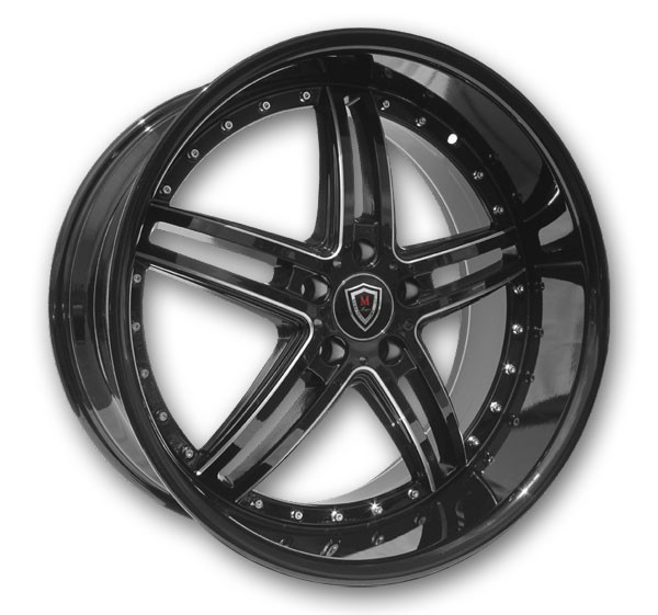 Marquee Wheels M5329 20x10.5 Gloss Black Milled 5x112 +38mm 66.56mm