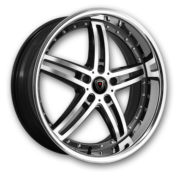 Marquee Wheels M5329 20x9 Gloss Black Machined with Stainless Steel Lip 5x114.3 +32mm 73.1mm
