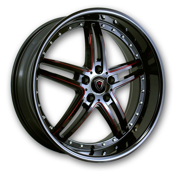 Marquee Wheels M5329 20x9 Gloss Black Red Milled 5x120 +25mm 74.1mm