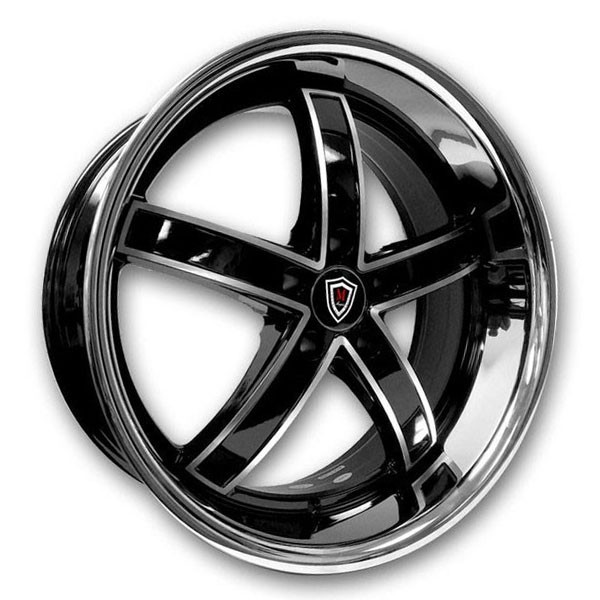 Marquee Wheels M5330 22x10.5 Gloss Black with Machined Face and Stainless Steel Lip 5x115 +20mm 73.1mm