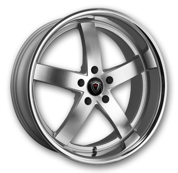 Marquee Wheels M5330 20x10.5 Silver Machined with Stainless Steel Lip 5x120 +40mm 74.1mm