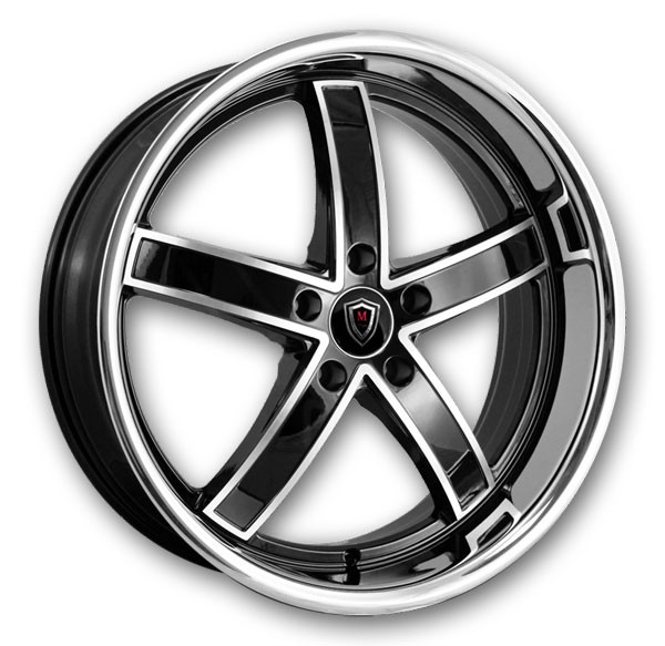 Marquee Wheels M5330 20x9 Gloss Black Machined with Stainless Steel Lip 5x114.3 +35mm 73.1mm