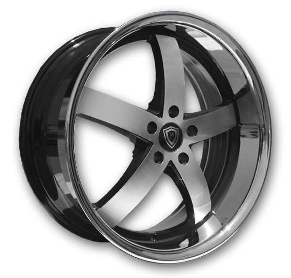 Marquee Wheels M5330 20x10.5 Black Machined Stainless Lip 5x120 +15mm 74.1mm
