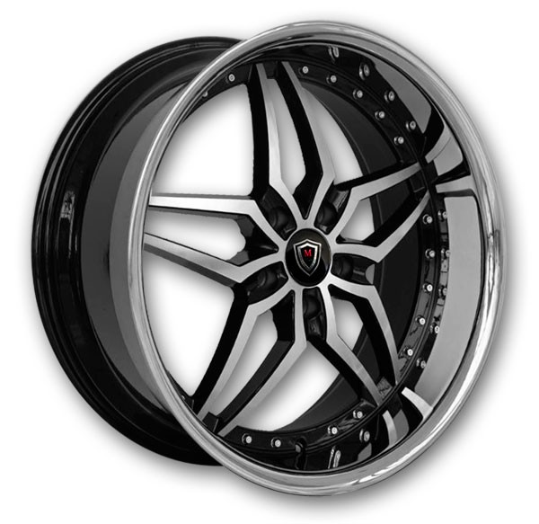 Marquee Wheels M5331 20x9 Gloss Black Machined with Stainless Steel Lip 5x114.3 +32mm 73.1mm