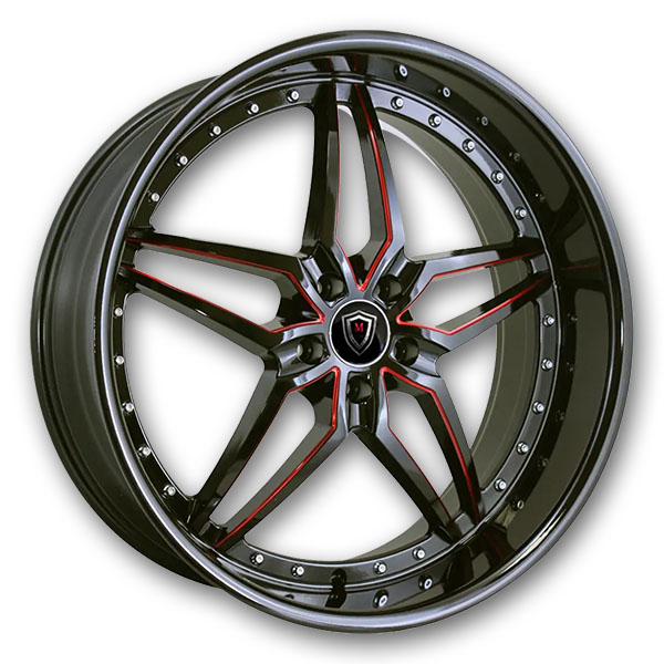 Marquee Wheels M5331 20x9 Gloss Black and Red Milled 5x120 +25mm 74.1mm