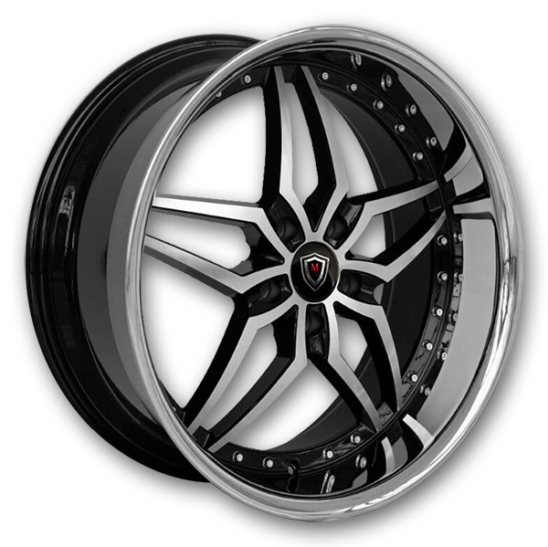 Marquee Wheels M5331 20x9 Gloss Black Machined with Stainless Steel Lip 5x112 +25mm 66.56mm