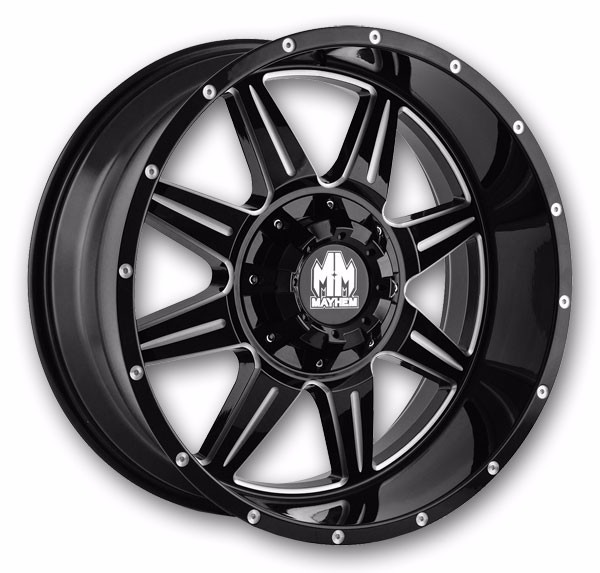 Mayhem Wheels 8100 Monstir 20x9 Black with Milled Spokes 5x139.7/5x150 +0mm 110mm