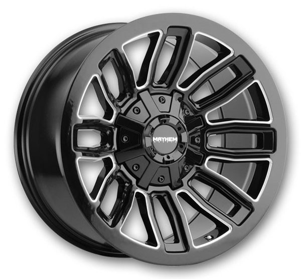 Mayhem Wheels 8108 Decoy 20x10 Gloss Black with Milled Spokes 5x139.7/5x150 -19mm 110mm