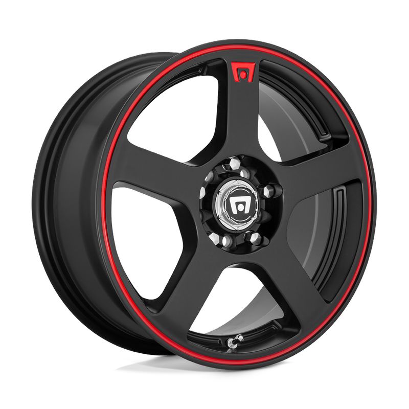 Motegi Wheels MR116 18x8 Matte Black Red Racing Stripe 5x108/5x114.3 +45mm 72.6mm