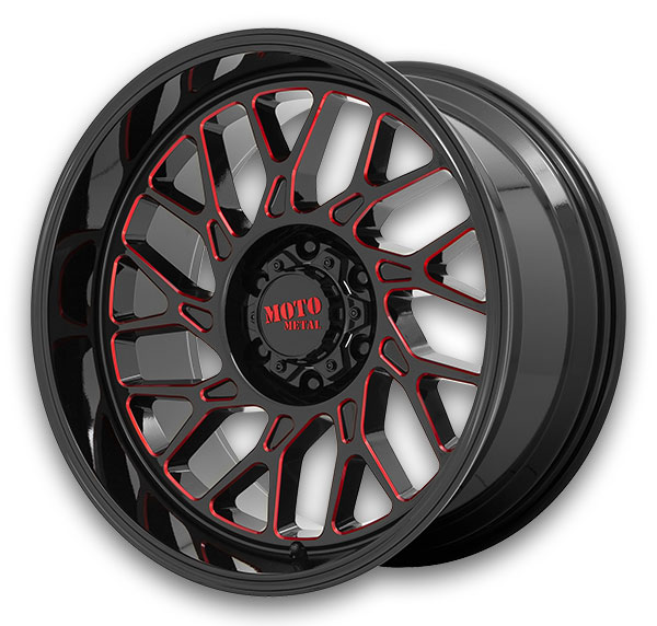 Moto Metal Wheels MO805 22x10 Gloss Black Milled with Red Tint 8x165.1 -18mm 125.1mm