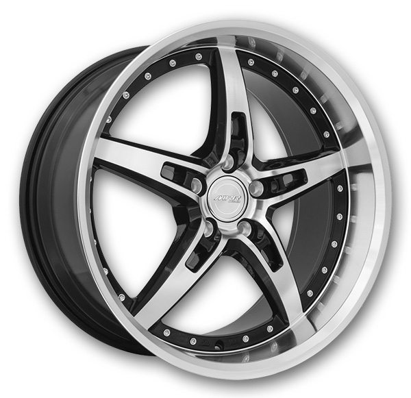 MRR Wheels GT5 19x9.5 Black Machine Face Lip 5x112 +25mm 66.6mm