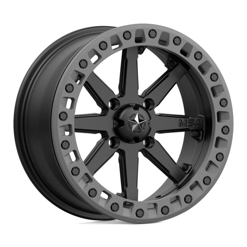 MSA Offroad Wheels Lok2 Beadlock 14x7 Satin Black Matte Gray Ring 4x110 +0mm 86mm