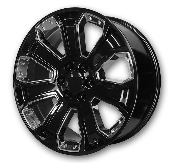 Performance Replicas Wheels PR113 20x9 Gloss Black with Chrome Accents 6x139.7 +24mm 78.3mm