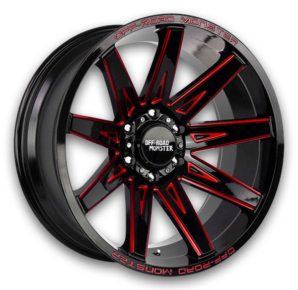 Off-Road Monster Wheels M25 20x10 Candy Red Milled 6x139.7 -19mm 106.4mm