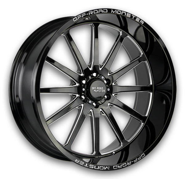 Off-Road Monster Wheels M26 26x12 Gloss Black Milled 6x139.7 -44mm 106.4mm