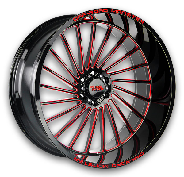 Off-Road Monster Wheels M27 26x12 Gloss Black Candy Red Milled 5x127 -44mm 78.1mm