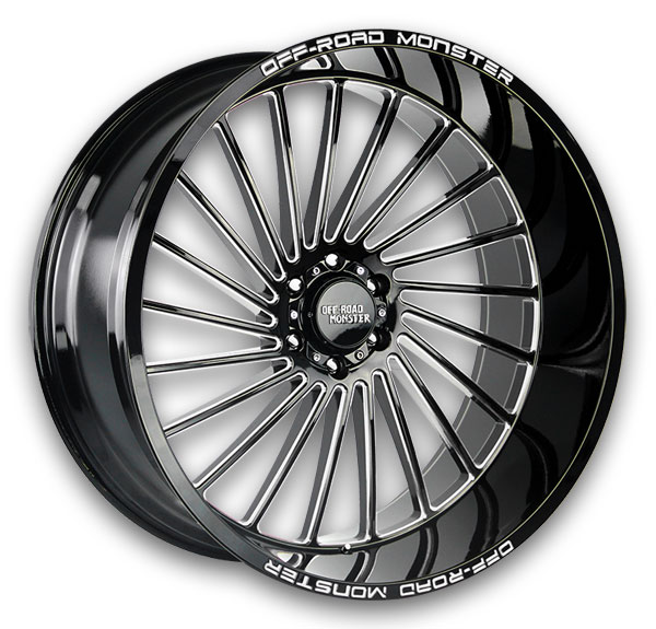 Off-Road Monster Wheels M27 26x12 Gloss Black Milled 5x127 -44mm 78.1mm