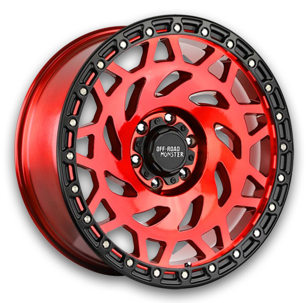 Off-Road Monster Wheels M50 20x9.5 Candy Red Black Ring  -12mm 78.1mm
