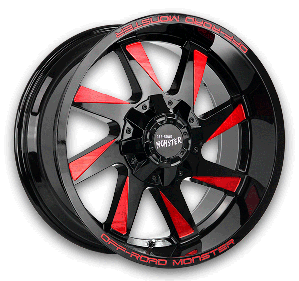 Off-Road Monster Wheels M80 20x12 Gloss Black Candy Red Milled 5x127/5x139.7 -44mm 78.1mm