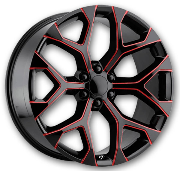 Performance Replicas Wheels PR176 22x9 Gloss Black Red Milled 6x139.7 +24mm 78.1mm